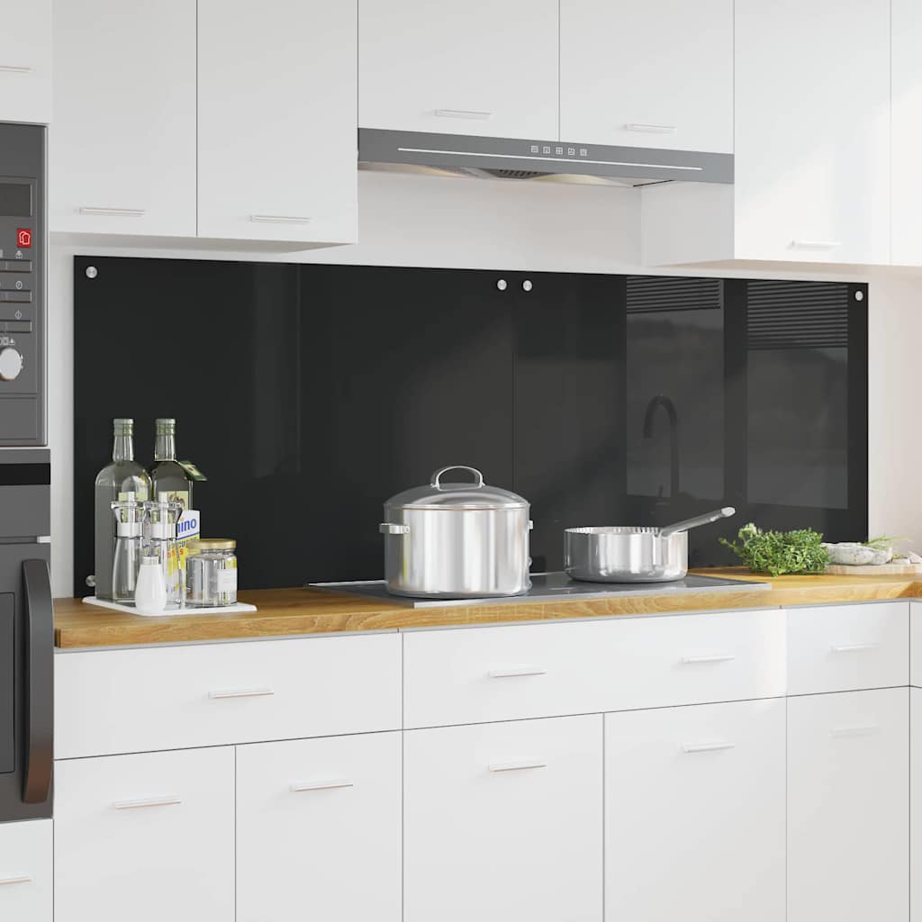 vidaXL Salpicadero de cocina 2 uds. Negro 90 x 60 cm vidrio templado