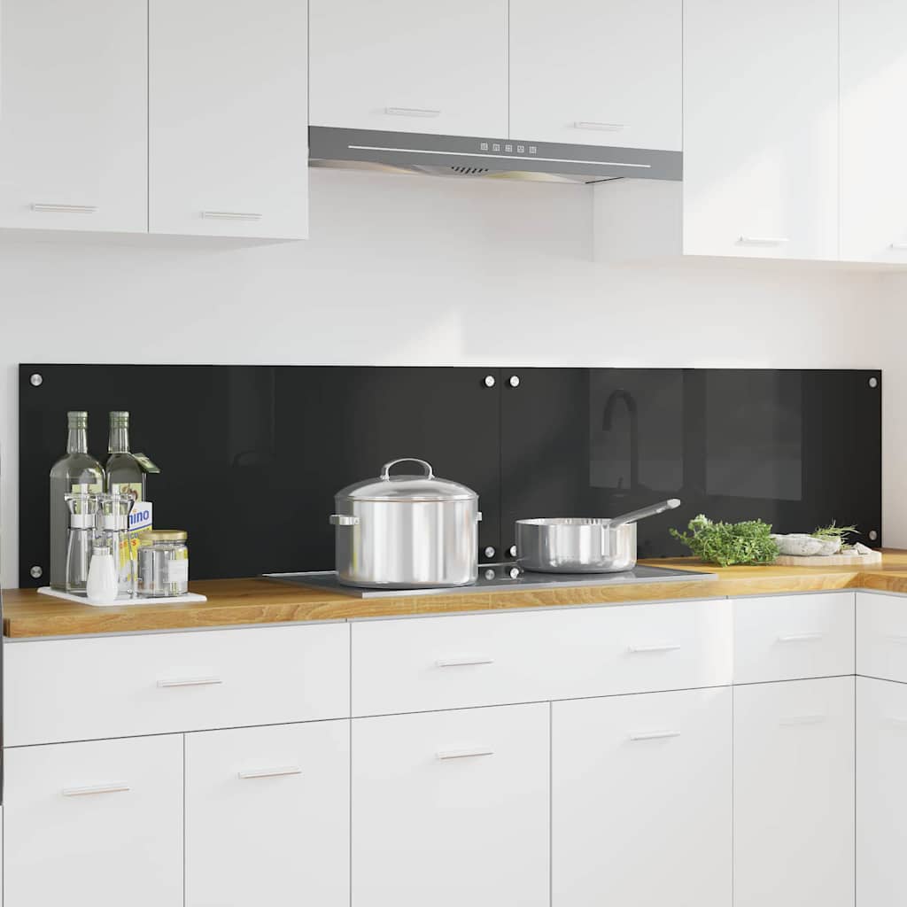 vidaXL Salpicadero de cocina 2 uds. Negro 100 x 40 cm vidrio templado