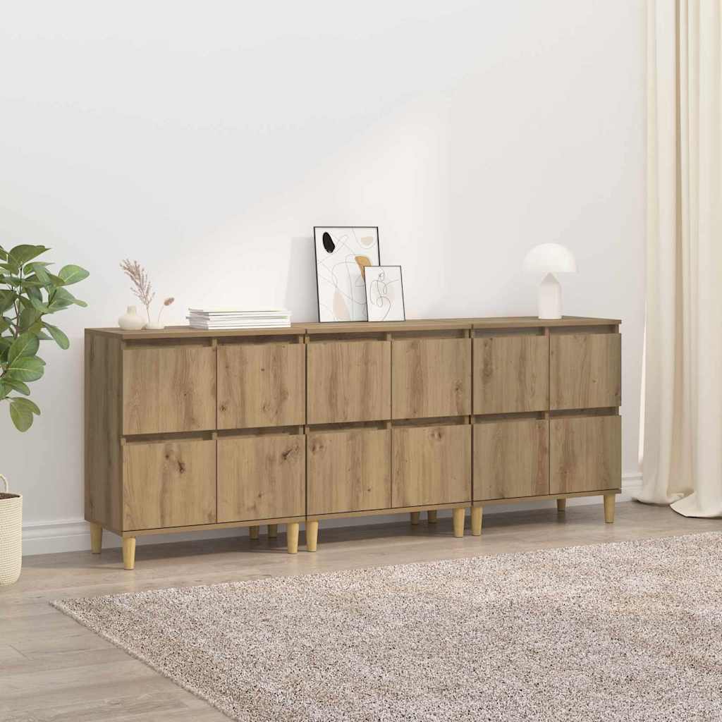 vidaXL Tableros Lateral 3 uds. Roble artisan 60 x 35 x 70 cm