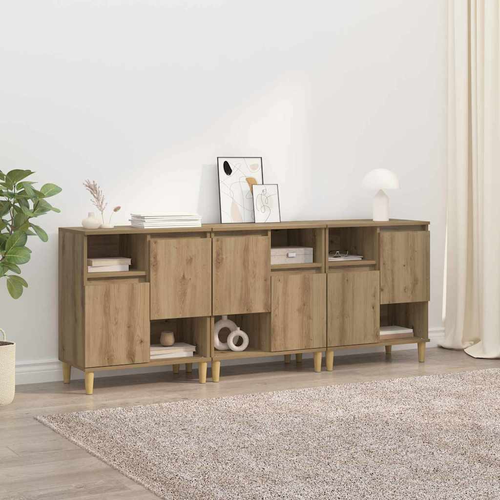 vidaXL Tableros Lateral 3 uds. Roble artisan 60 x 35 x 70 cm