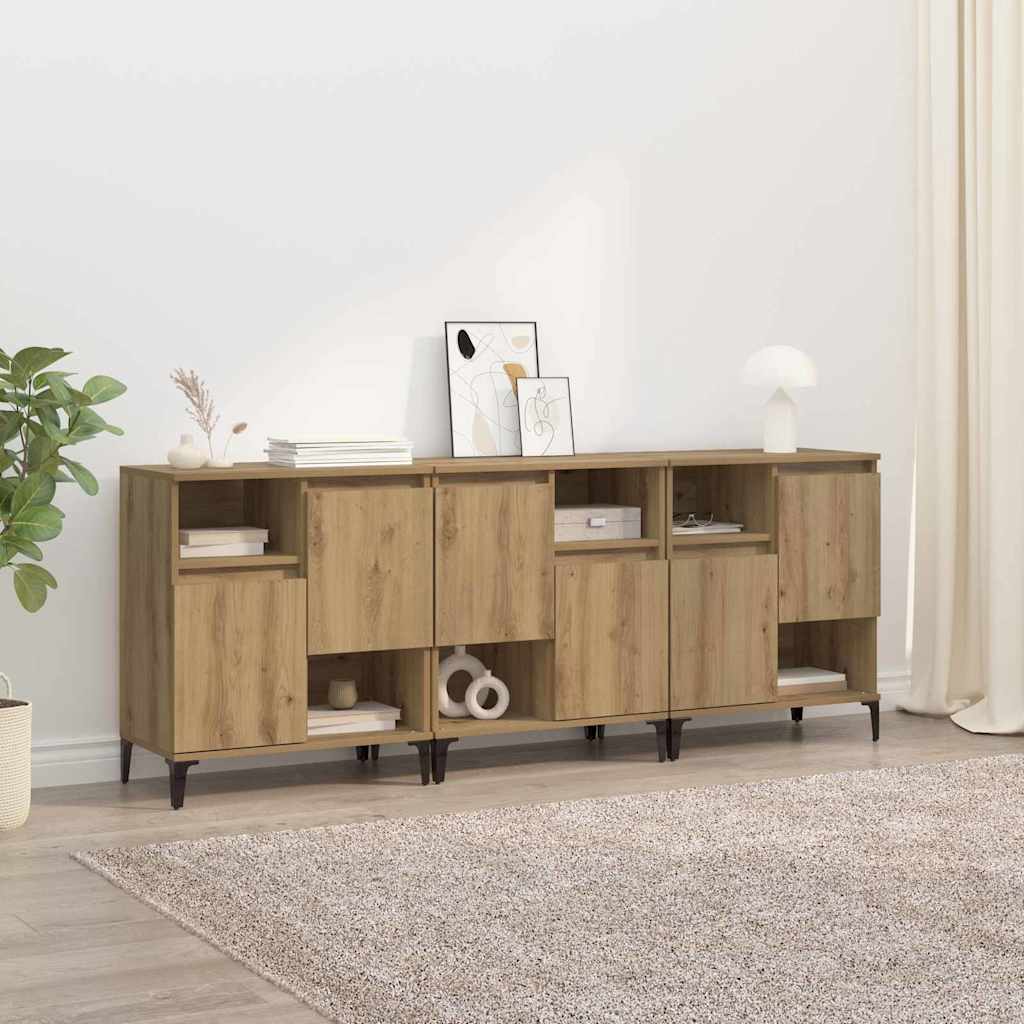 vidaXL Tableros Lateral 3 uds. Roble artisan 60 x 35 x 70 cm