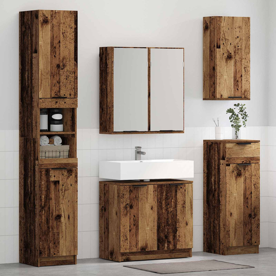 vidaXL Juego de muebles de baño 3 uds. Madera vieja