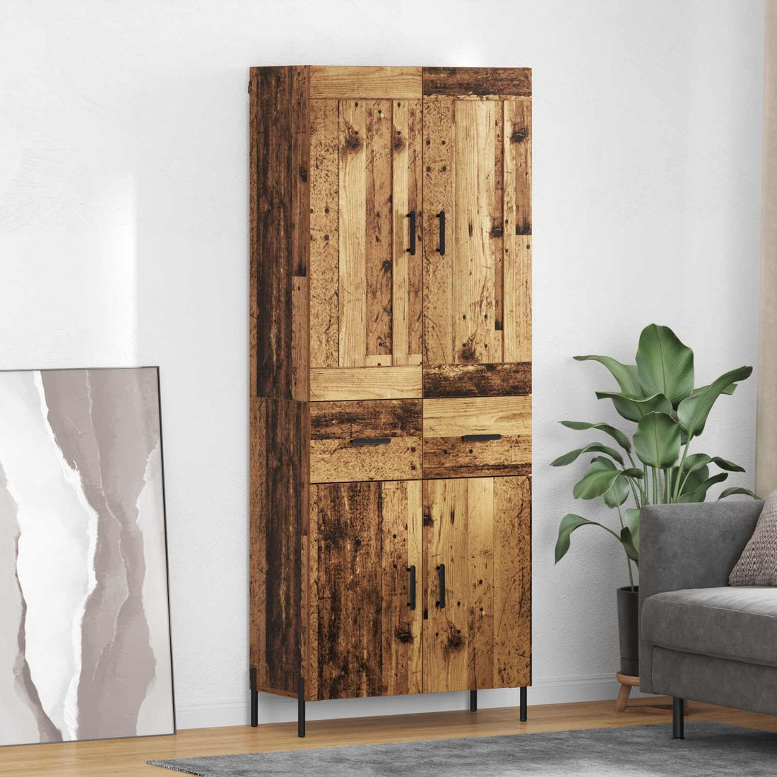 vidaXL Aparador alto 2 uds. Madera envejecida 69,5 x 34 x 180 cm