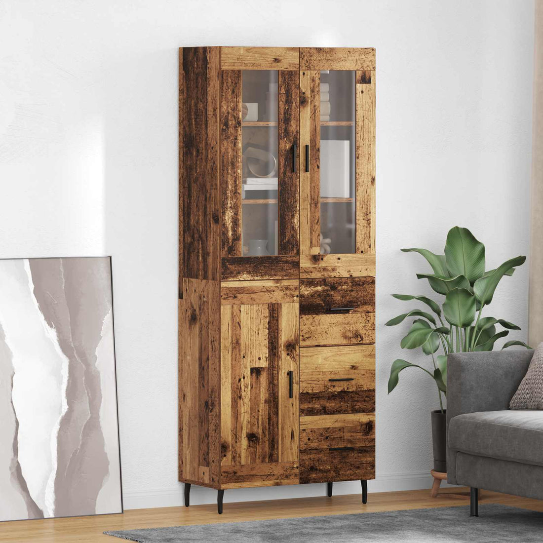 vidaXL Aparador alto 2 uds. Madera envejecida 69,5 x 34 x 180 cm