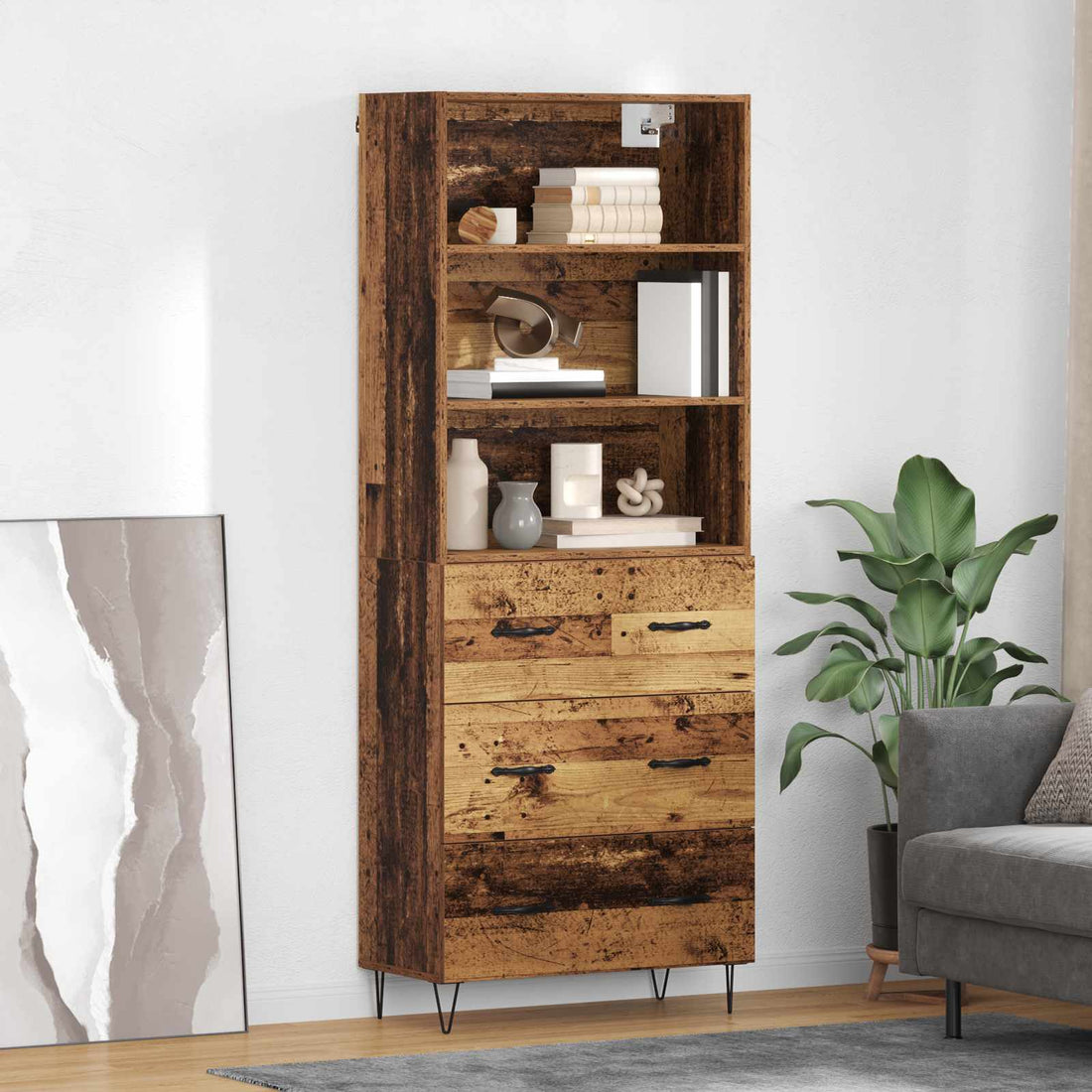 vidaXL Aparador alto 2 uds. Madera vieja 69,5 x 34 x 180 cm