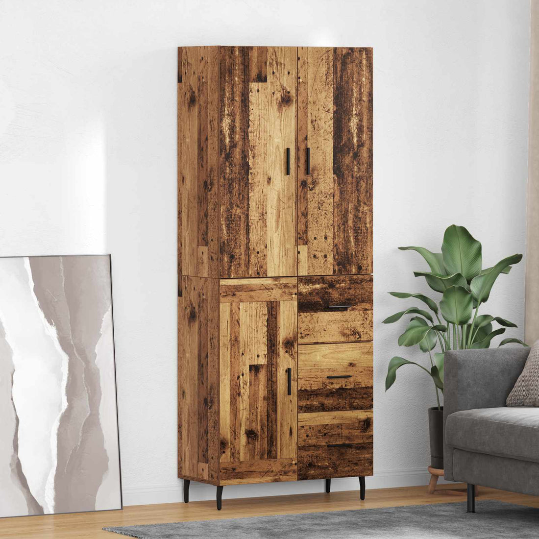vidaXL Aparador alto 2 uds. Madera envejecida 69,5 x 34 x 180 cm