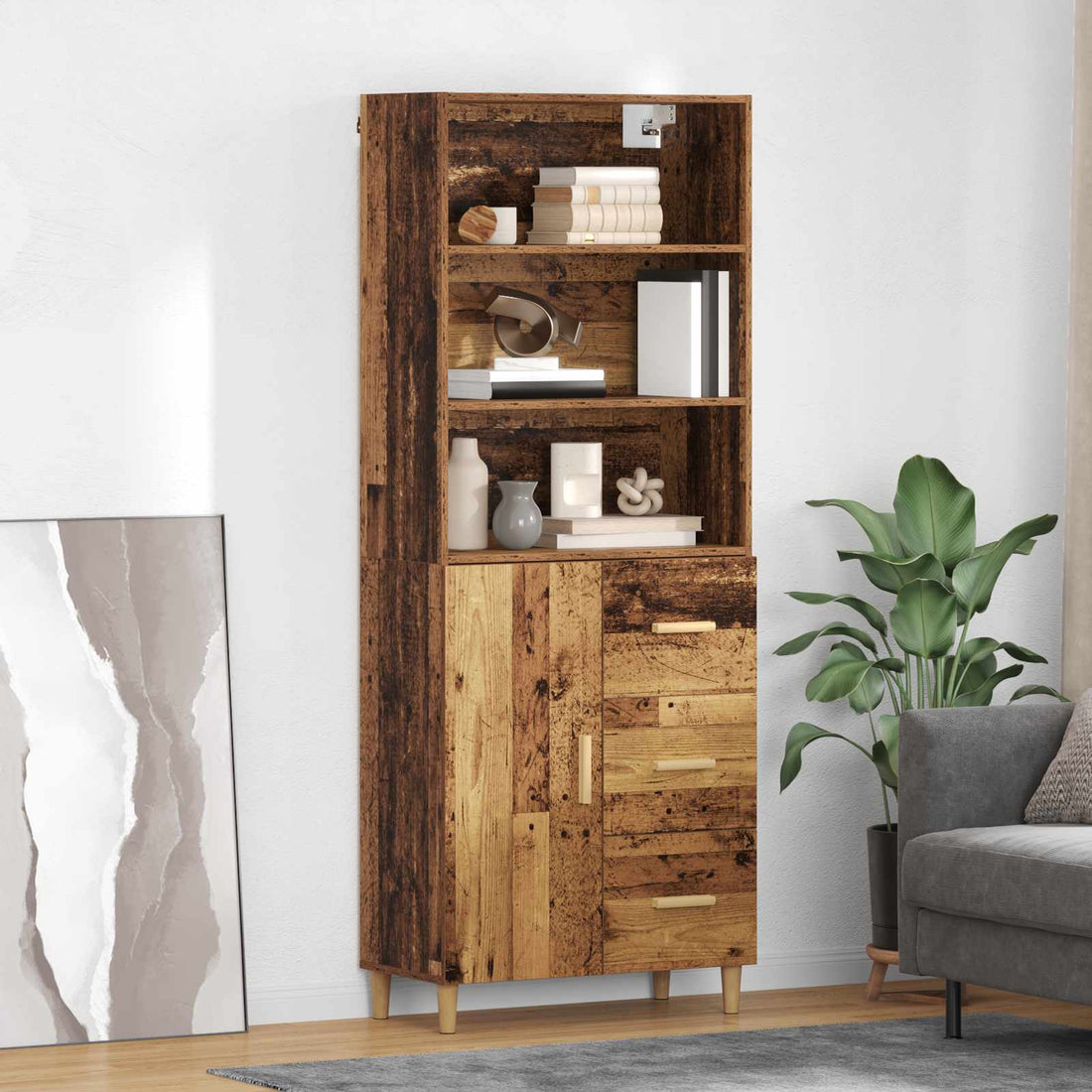vidaXL Aparador alto Madera envejecida 69,5 x 32,5 x 180 cm