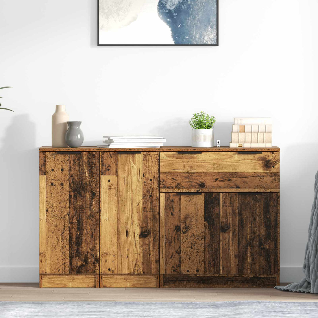 vidaXL Aparador 3 uds. Madera envejecida 120 x 30 x 70 cm