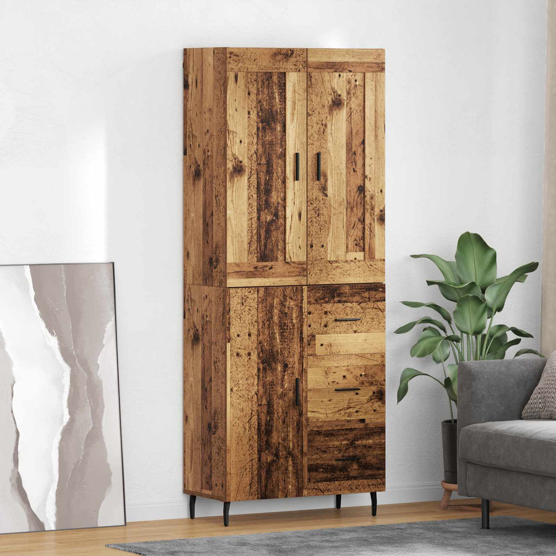 vidaXL Aparador alto 2 uds. Madera vieja 69,5 x 34 x 180 cm