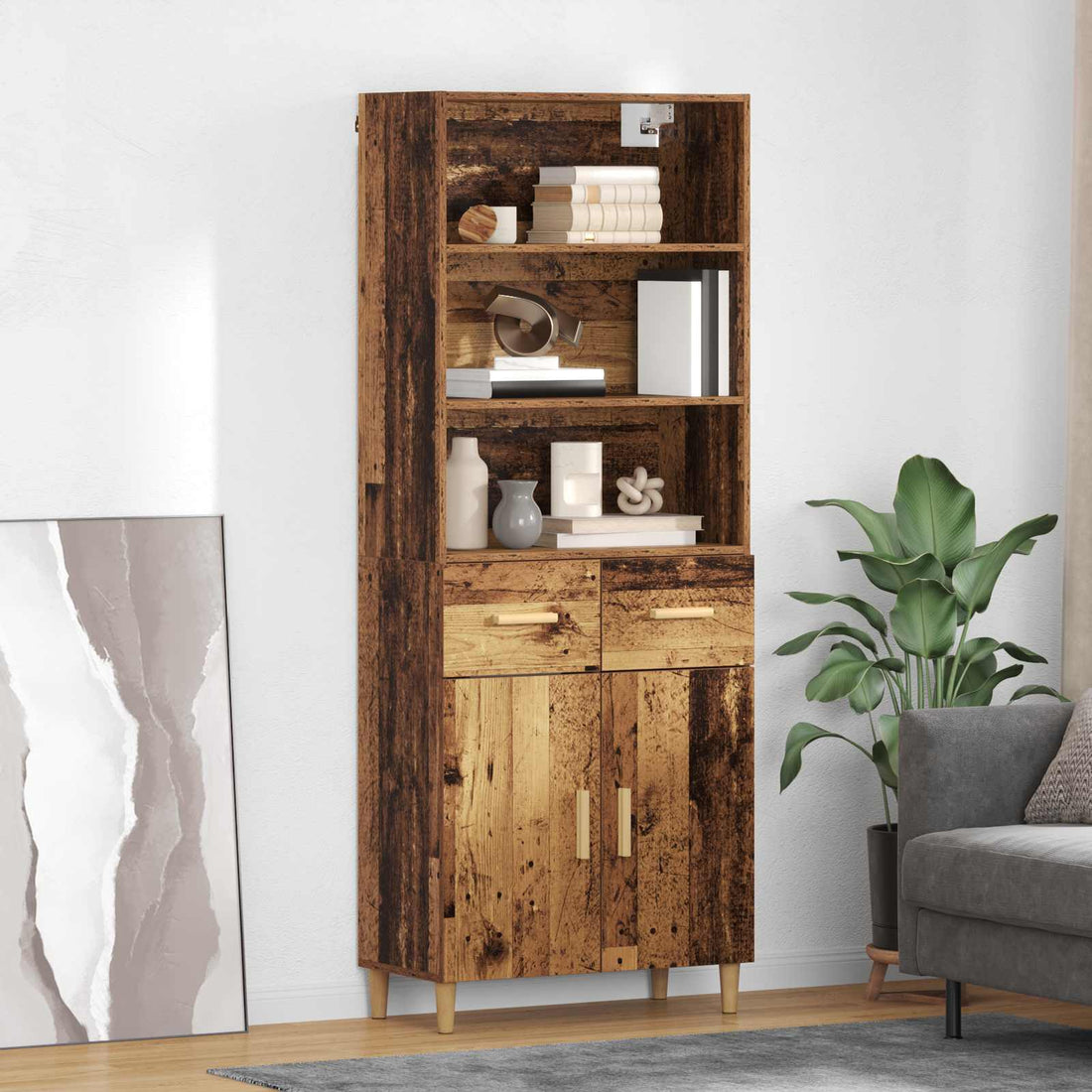 vidaXL Aparador alto Madera envejecida 69,5 x 32,5 x 180 cm