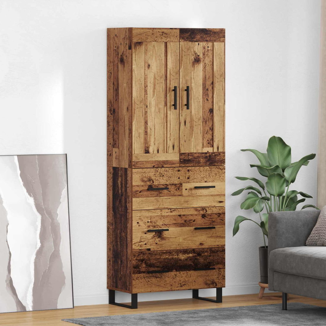 vidaXL Aparador alto 2 uds. Madera vieja 69,5 x 34 x 180 cm