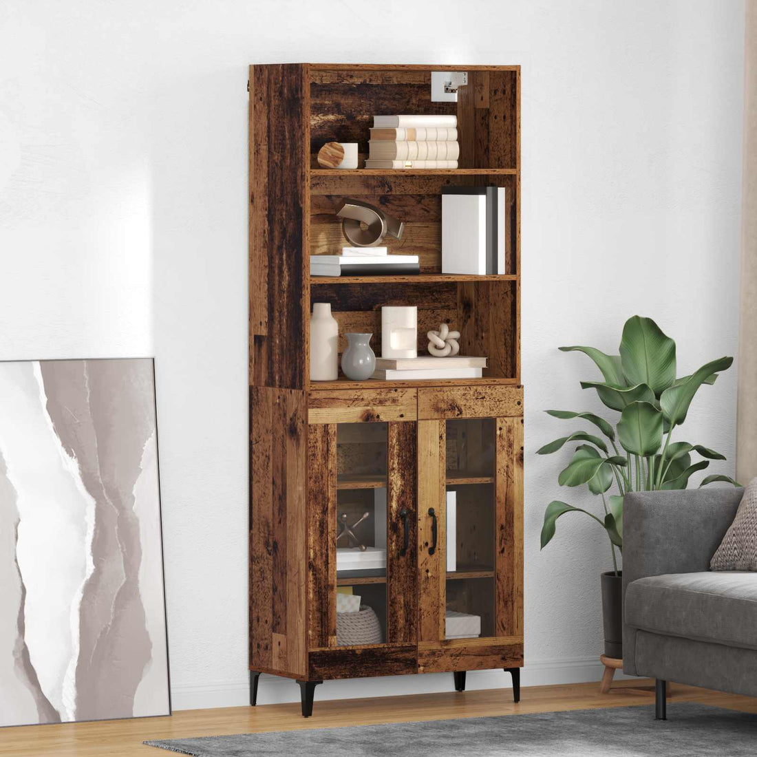 vidaXL Aparador alto Madera envejecida 69,5 x 34 x 180 cm