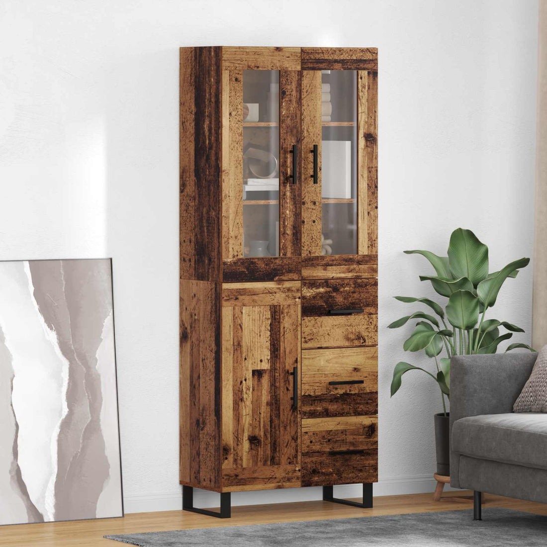 vidaXL Aparador alto 2 uds. Madera envejecida 69,5 x 34 x 180 cm