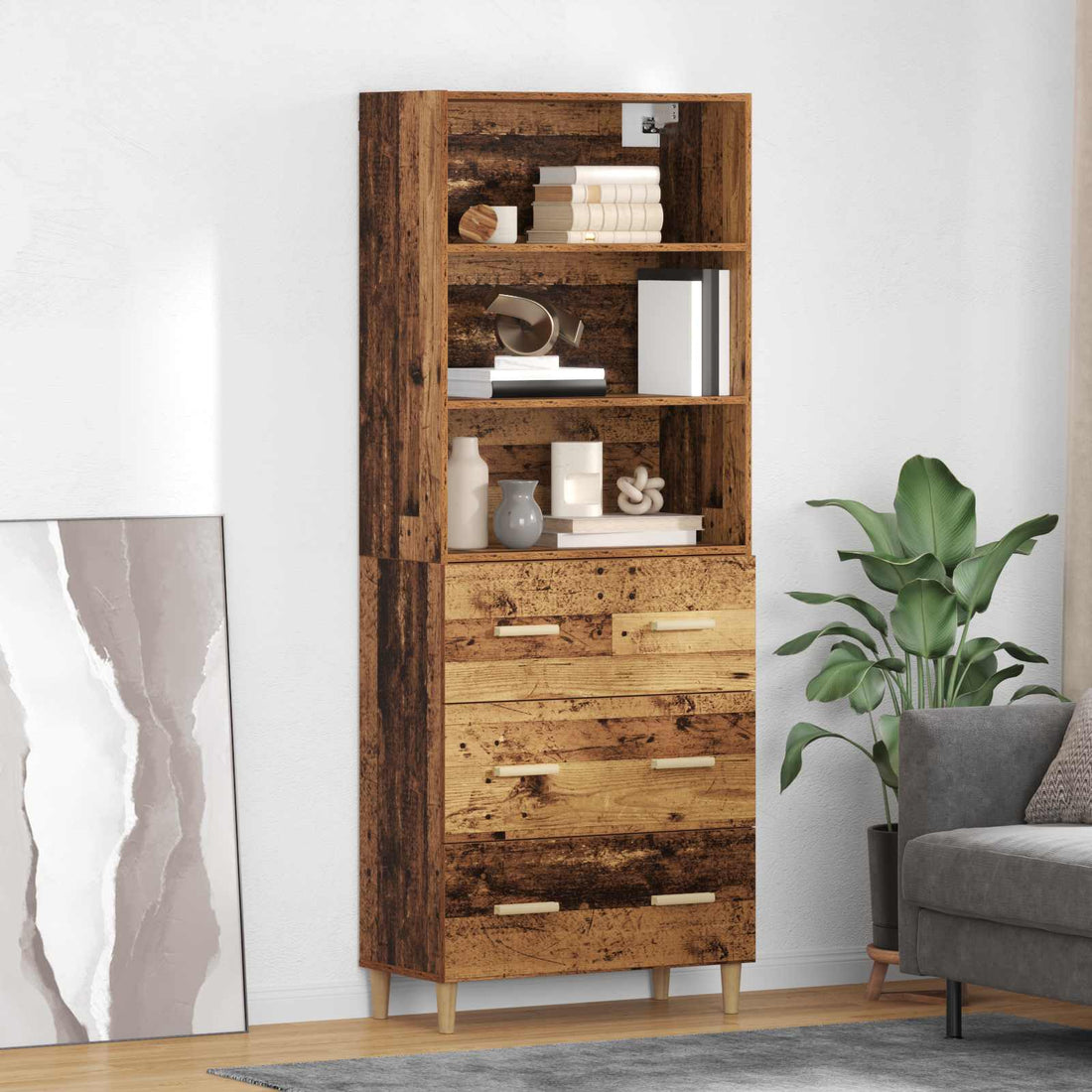 vidaXL Aparador alto Madera envejecida 69,5 x 32,5 x 180 cm