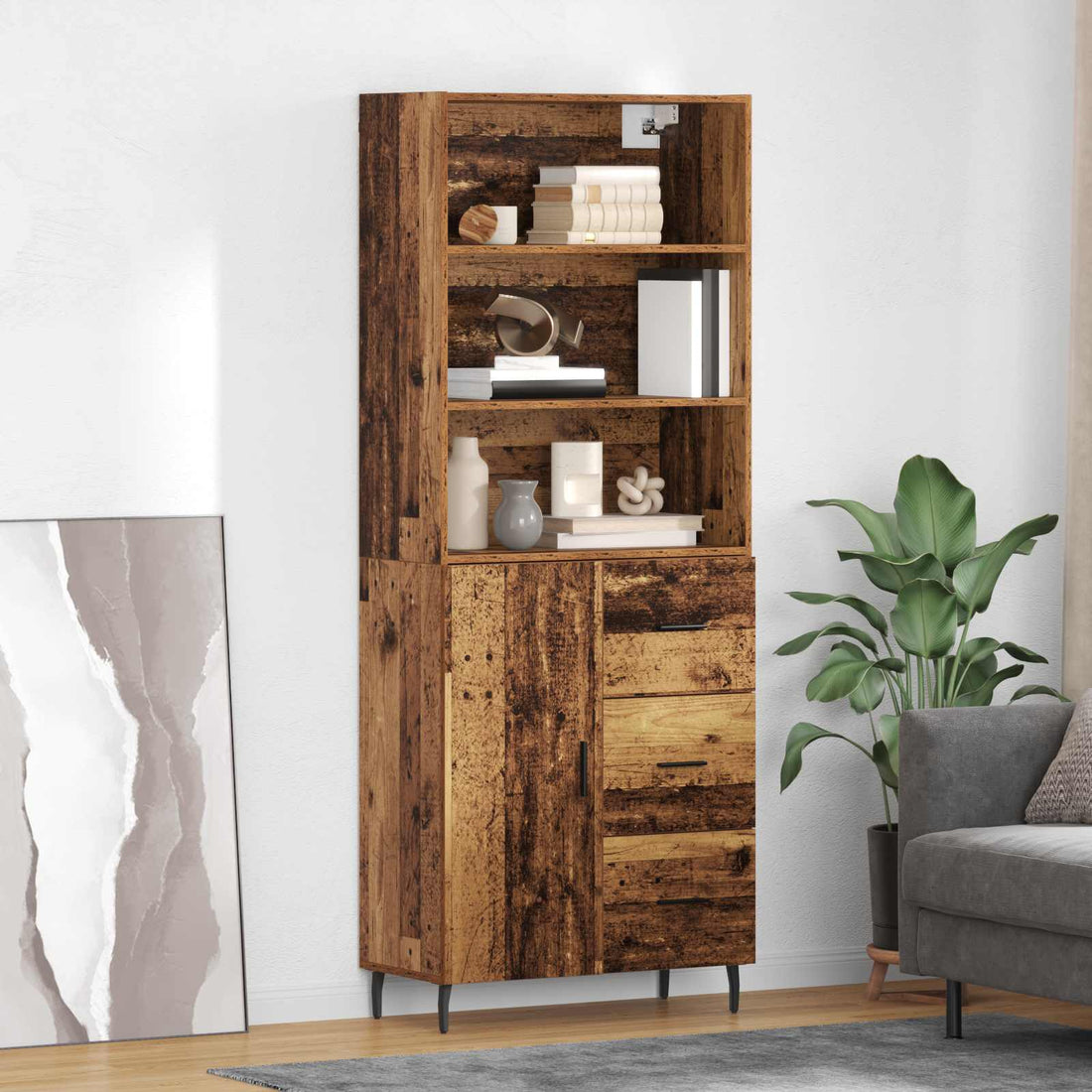vidaXL Aparador alto 2 uds. Madera envejecida 69,5 x 32,5 x 180 cm