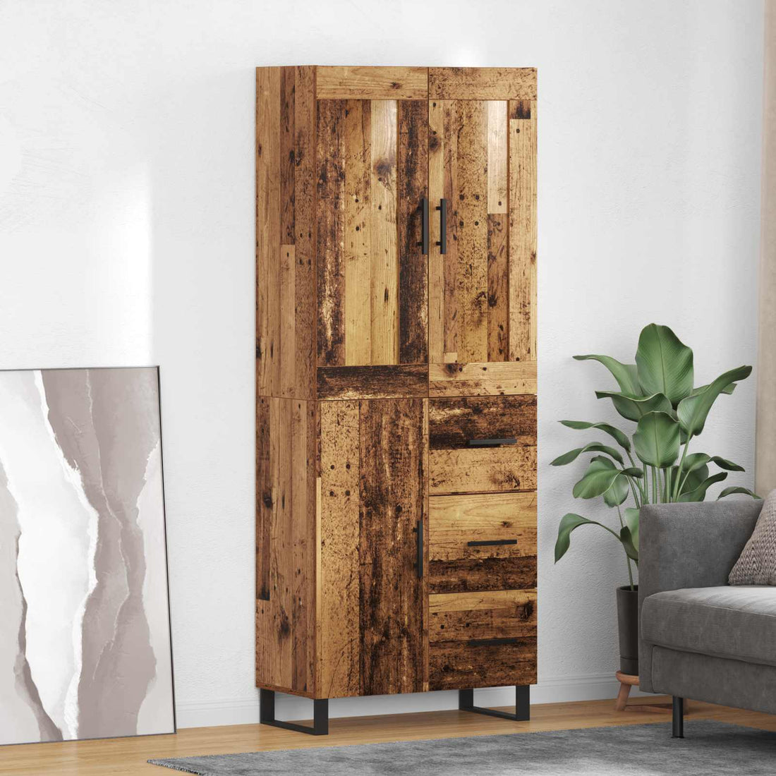 vidaXL Aparador alto 2 uds. Madera vieja 69,5 x 34 x 180 cm