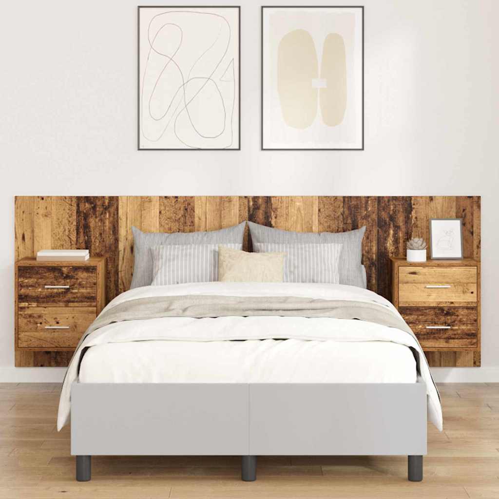 vidaXL Cabecero con Mueble 3 uds. Madera envejecida