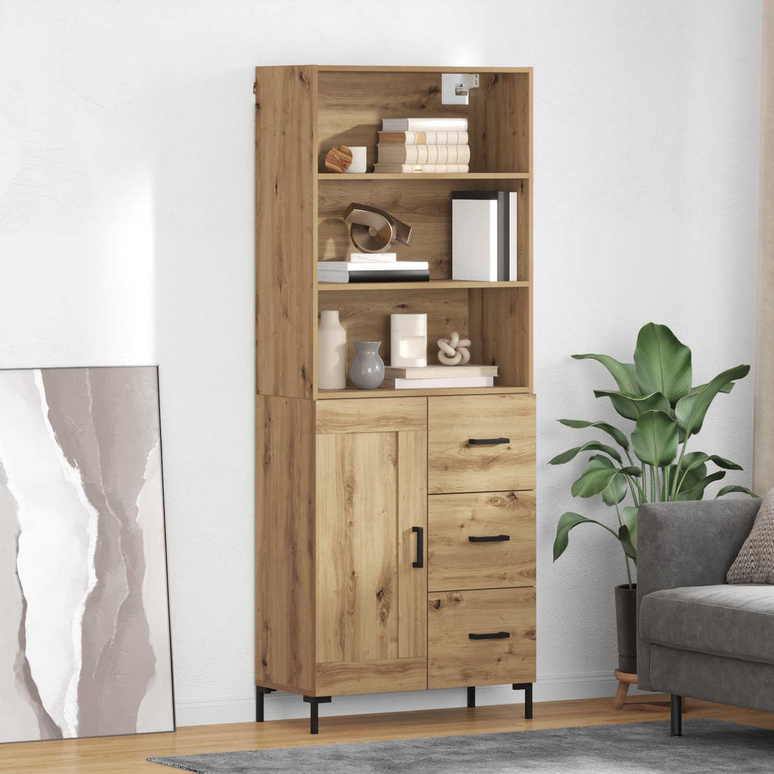 vidaXL Aparador alto Roble artisan 69,5 x 34 x 180 cm
