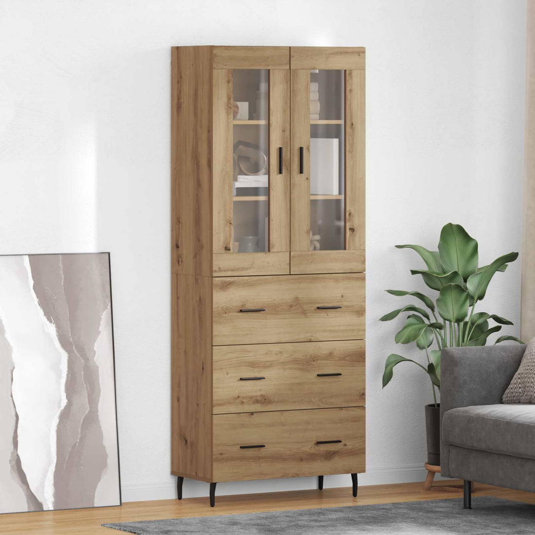 vidaXL Aparador alto 2 uds. Roble artisan 69,5 x 34 x 180 cm