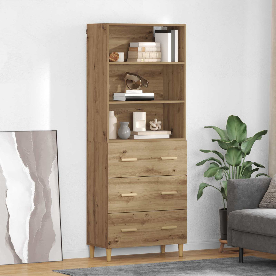 vidaXL Aparador alto Roble artisan 69,5 x 32,5 x 180 cm