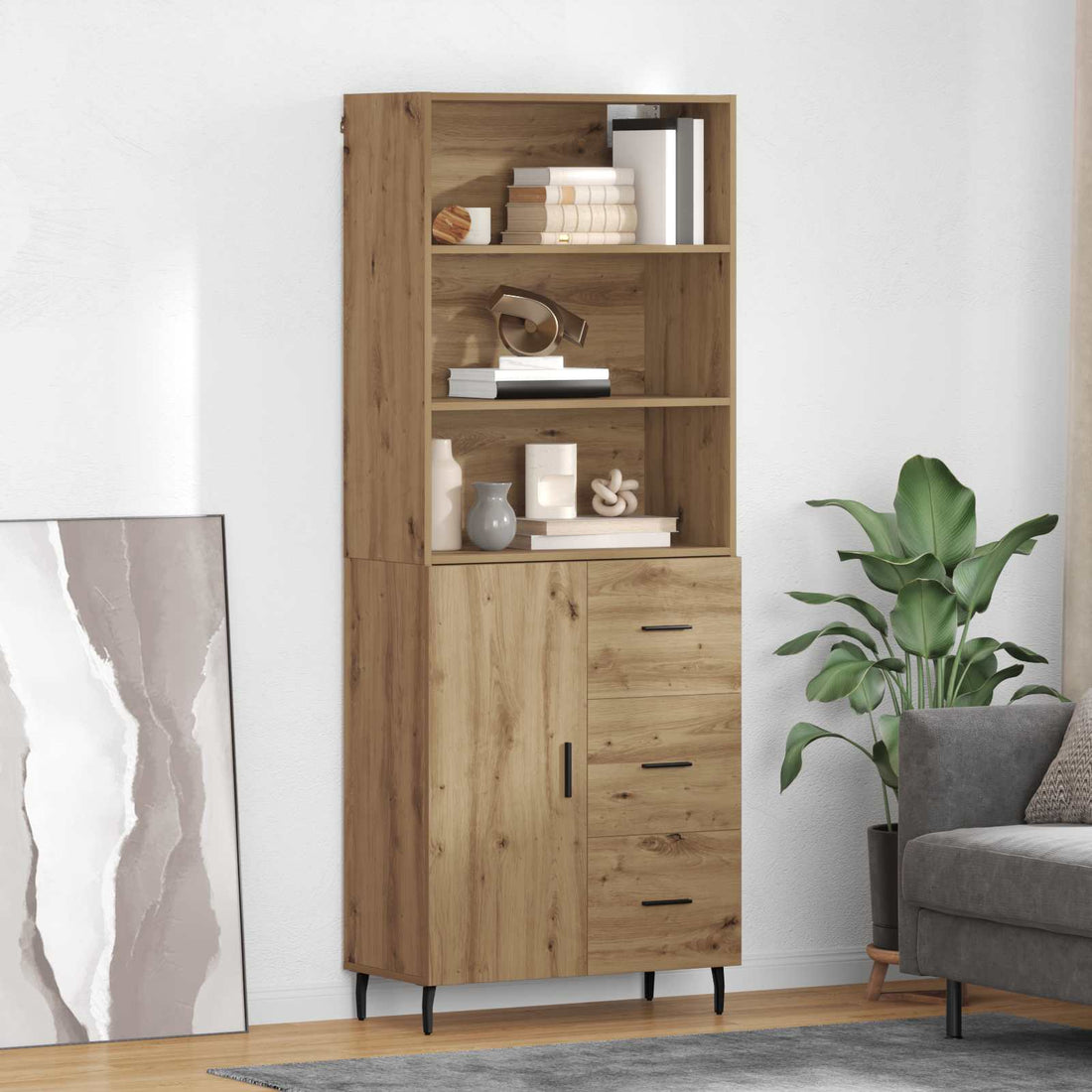 vidaXL Aparador alto 2 uds. Roble artisan 69,5 x 32,5 x 180 cm
