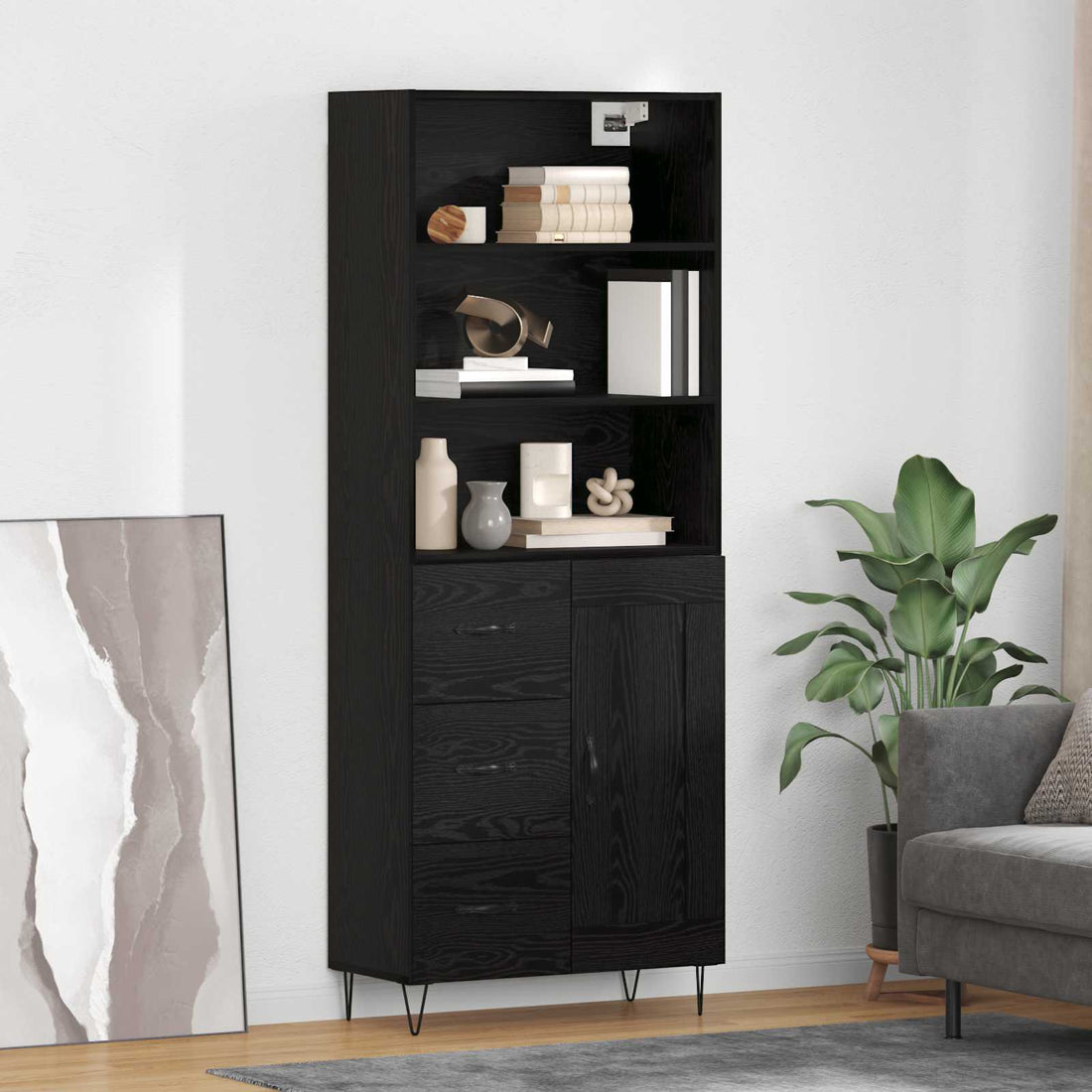 vidaXL Aparador alto 2 uds. Roble Negro 69,5 x 34 x 180 cm