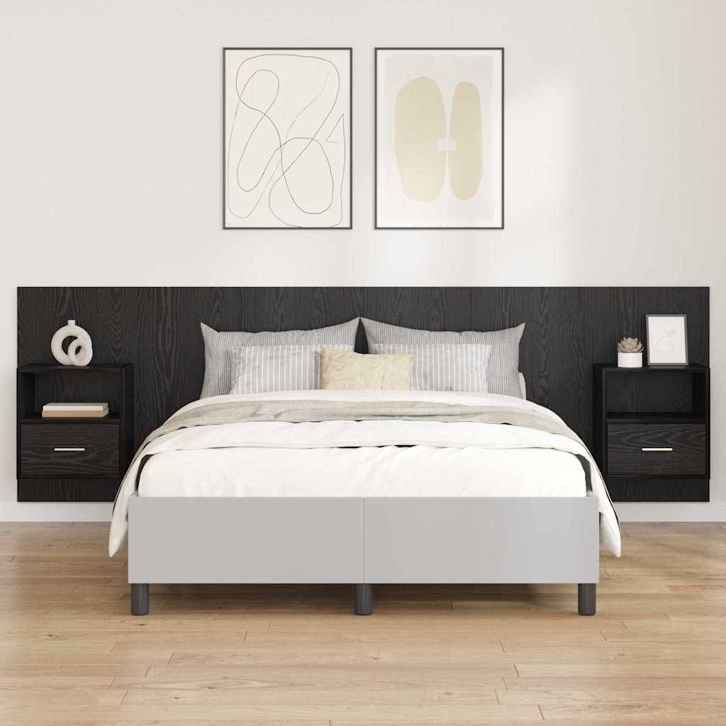 vidaXL Cabecero con Mueble 3 uds. Roble Negro Madera de ingeniería