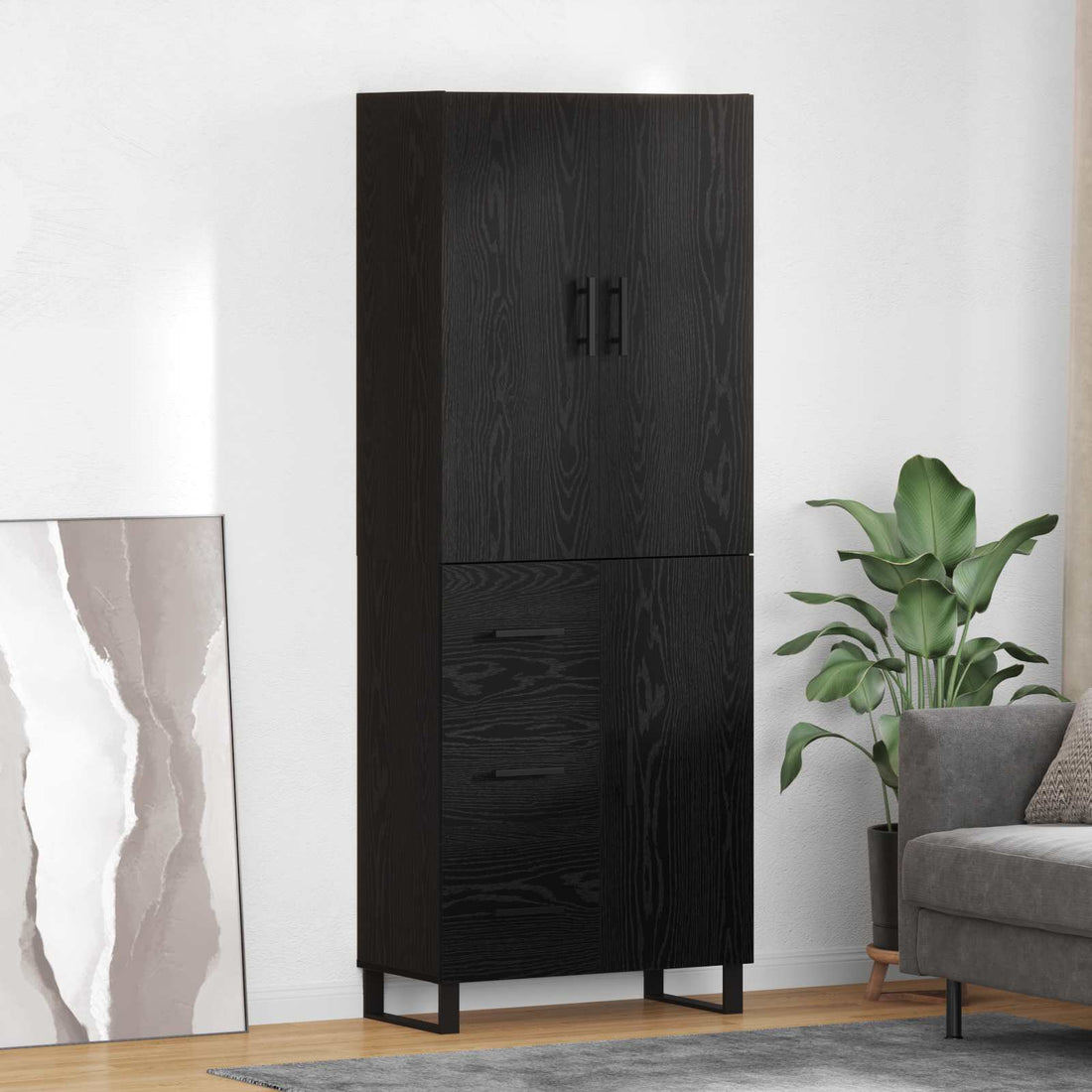 vidaXL Aparador alto 2 uds. Roble Negro 69,5 x 34 x 180 cm