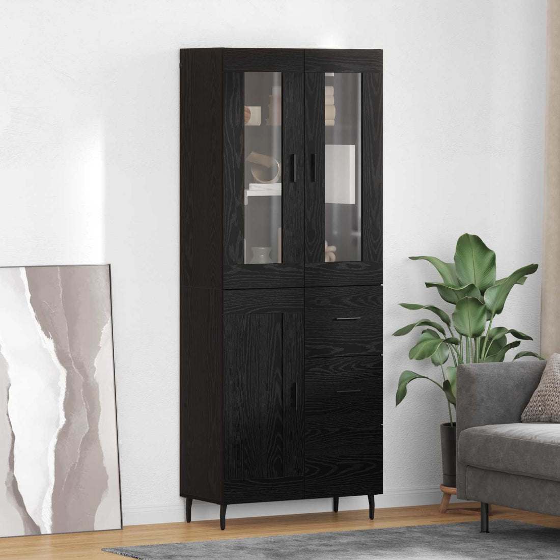 vidaXL Aparador alto 2 uds. Roble Negro 69,5 x 34 x 180 cm