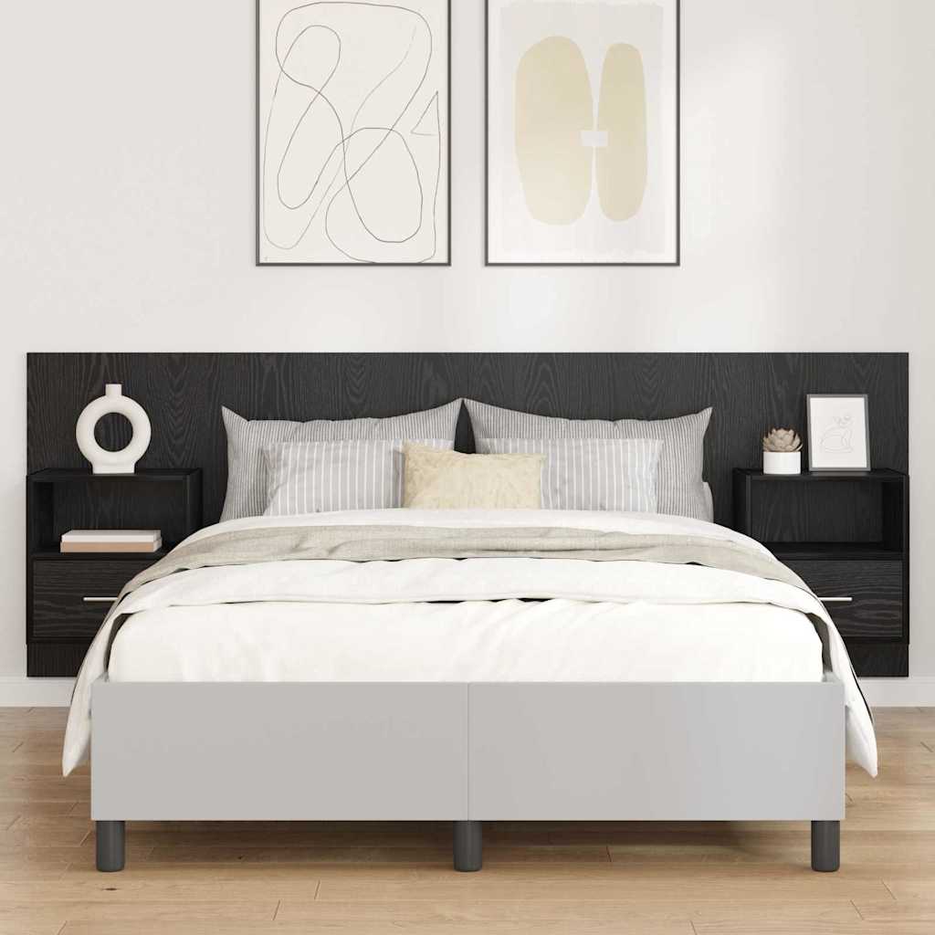 vidaXL Cabecero con Mueble 3 uds. Roble Negro Madera de ingeniería