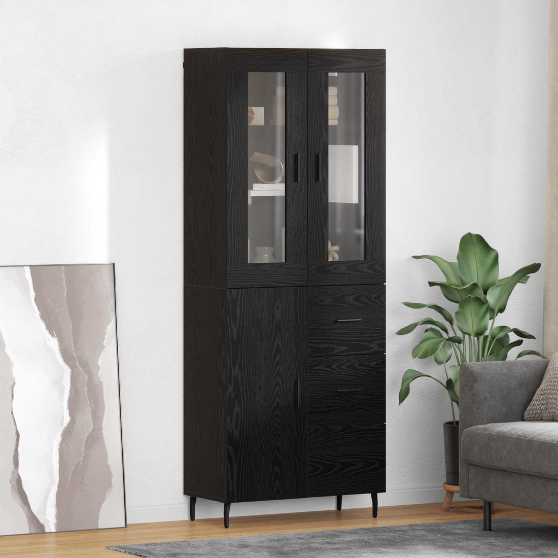 vidaXL Aparador alto 2 uds. Roble Negro 69,5 x 34 x 180 cm