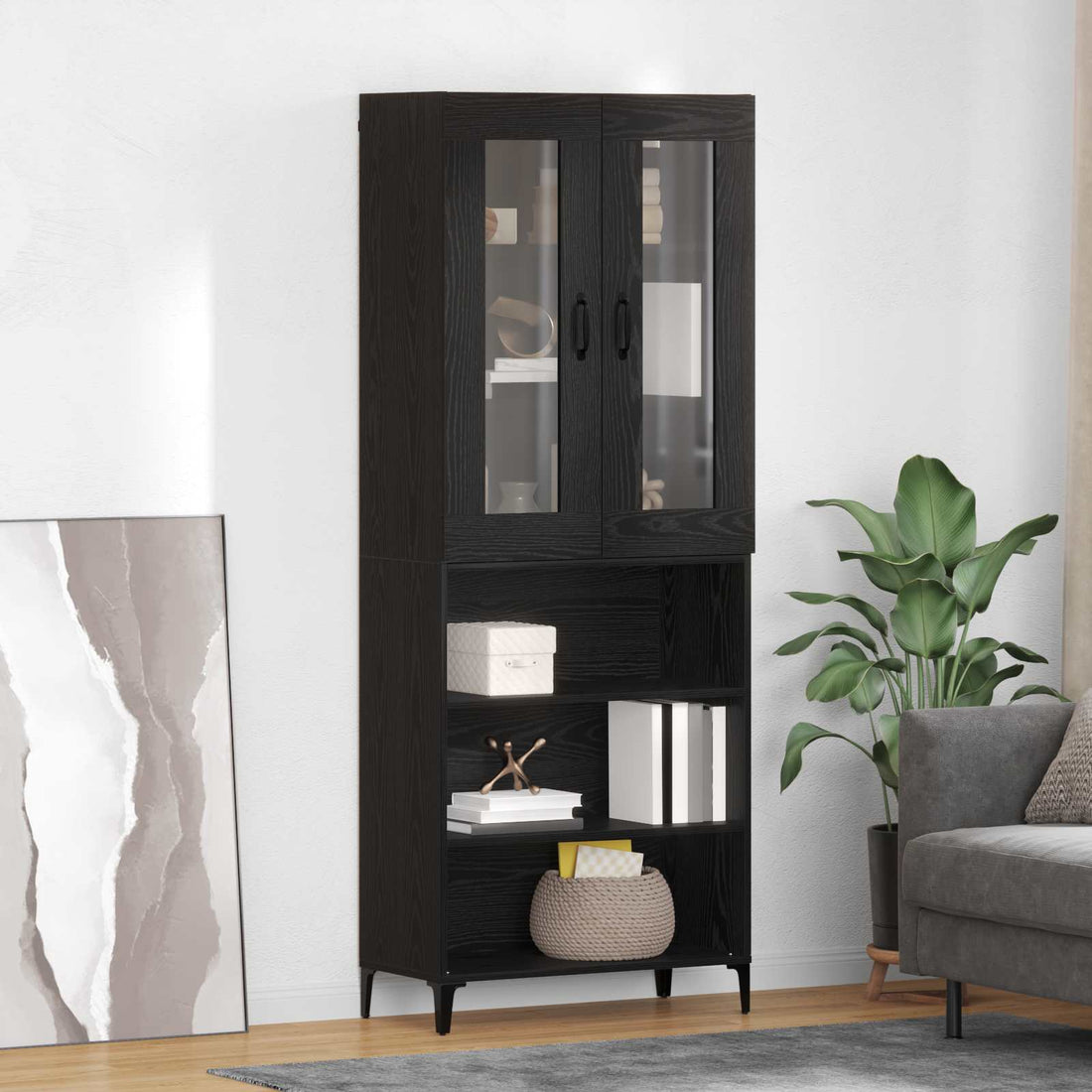 vidaXL Alacena Roble Negro 69,5 x 34 x 180 cm Madera de ingeniería