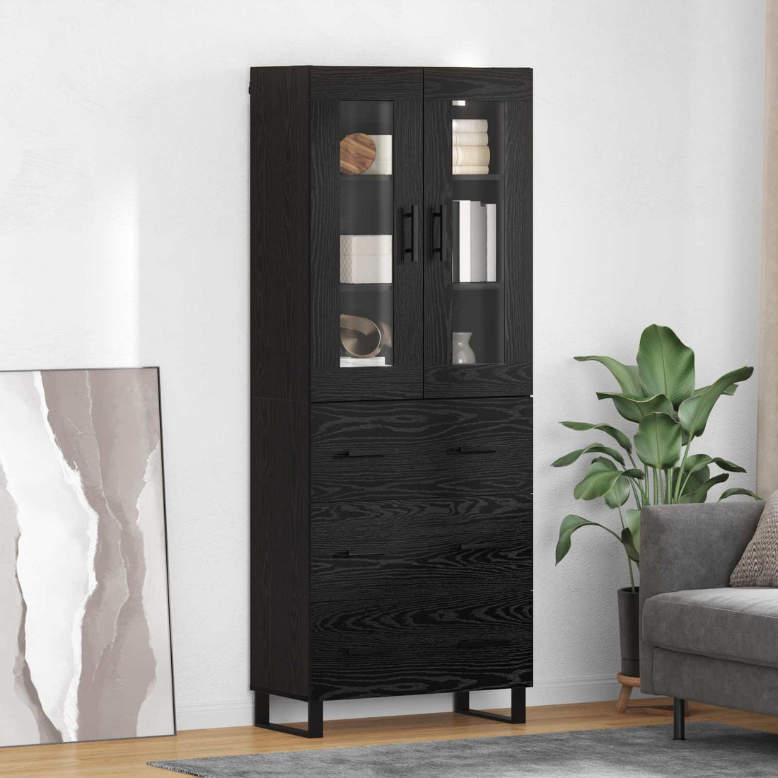 vidaXL Aparador alto 2 uds. Roble Negro 69,5 x 34 x 180 cm