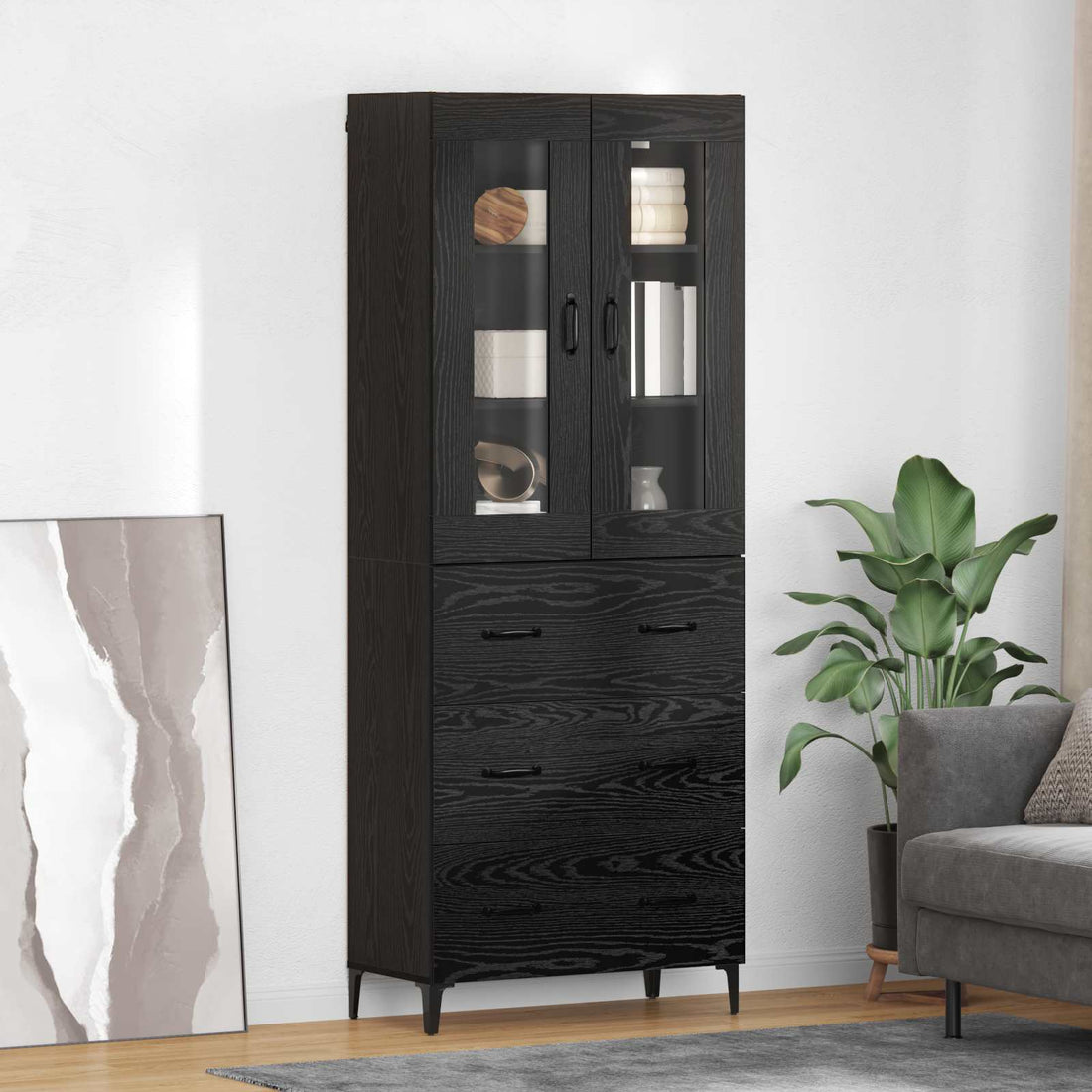 vidaXL Alacena Roble Negro 69,5 x 34 x 180 cm Madera de ingeniería