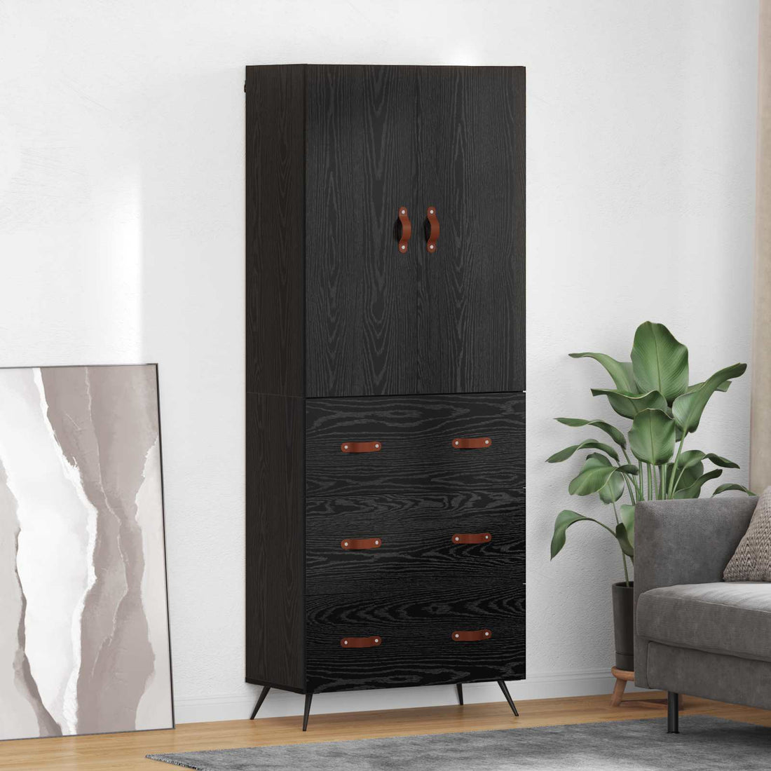 vidaXL Alacena Roble Negro 69,5 x 34 x 180 cm Madera de ingeniería