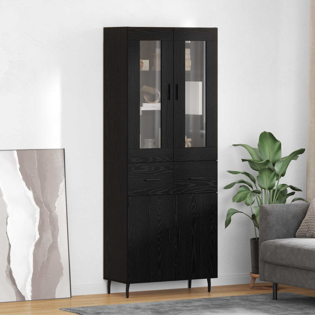 vidaXL Aparador alto 2 uds. Roble Negro 69,5 x 34 x 180 cm