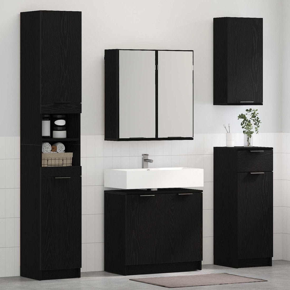 vidaXL Juego de muebles de baño 4 uds. Roble Negro 64,5 x 33,5 x 59 cm