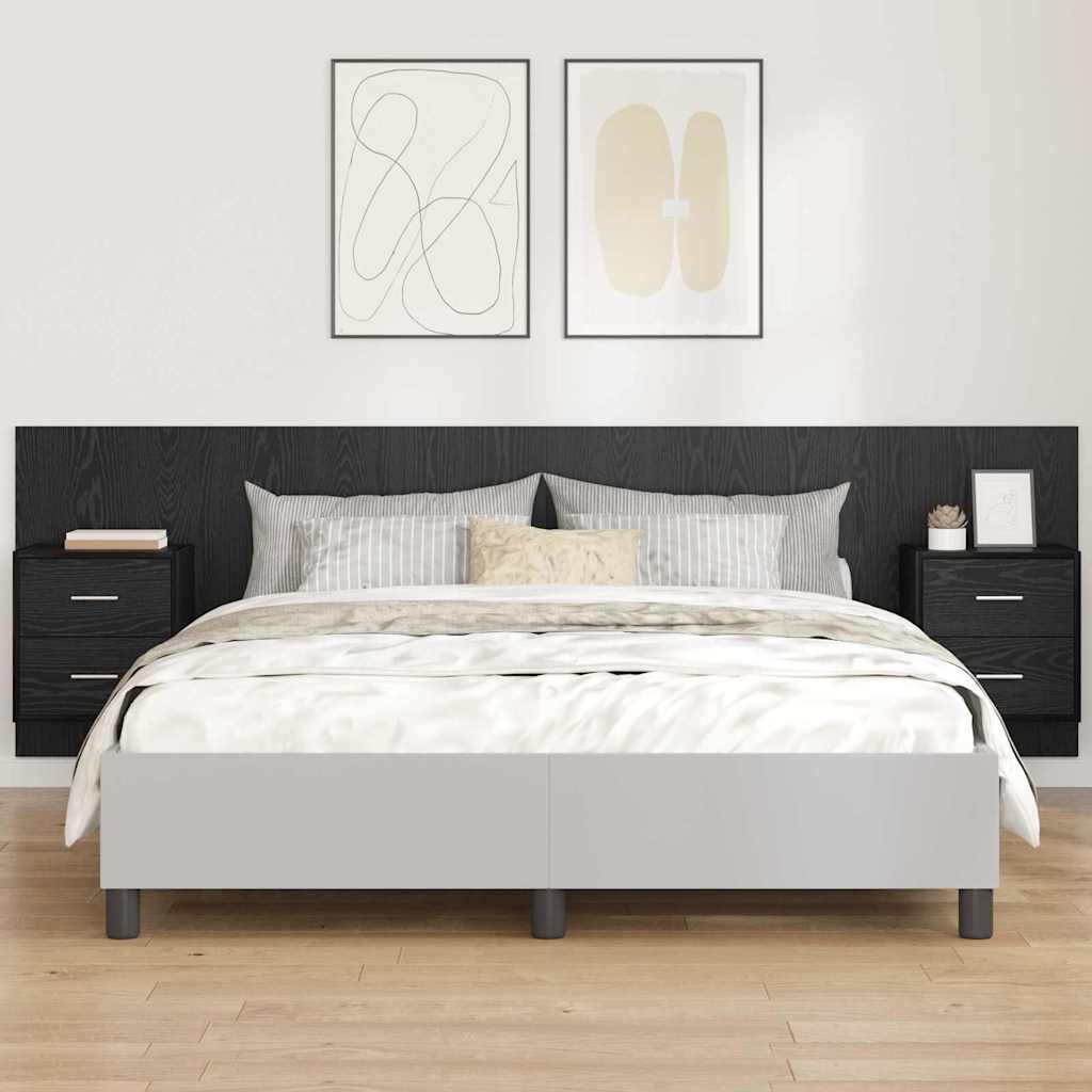 vidaXL Cabecero con Mueble 3 uds. Roble Negro Madera de ingeniería