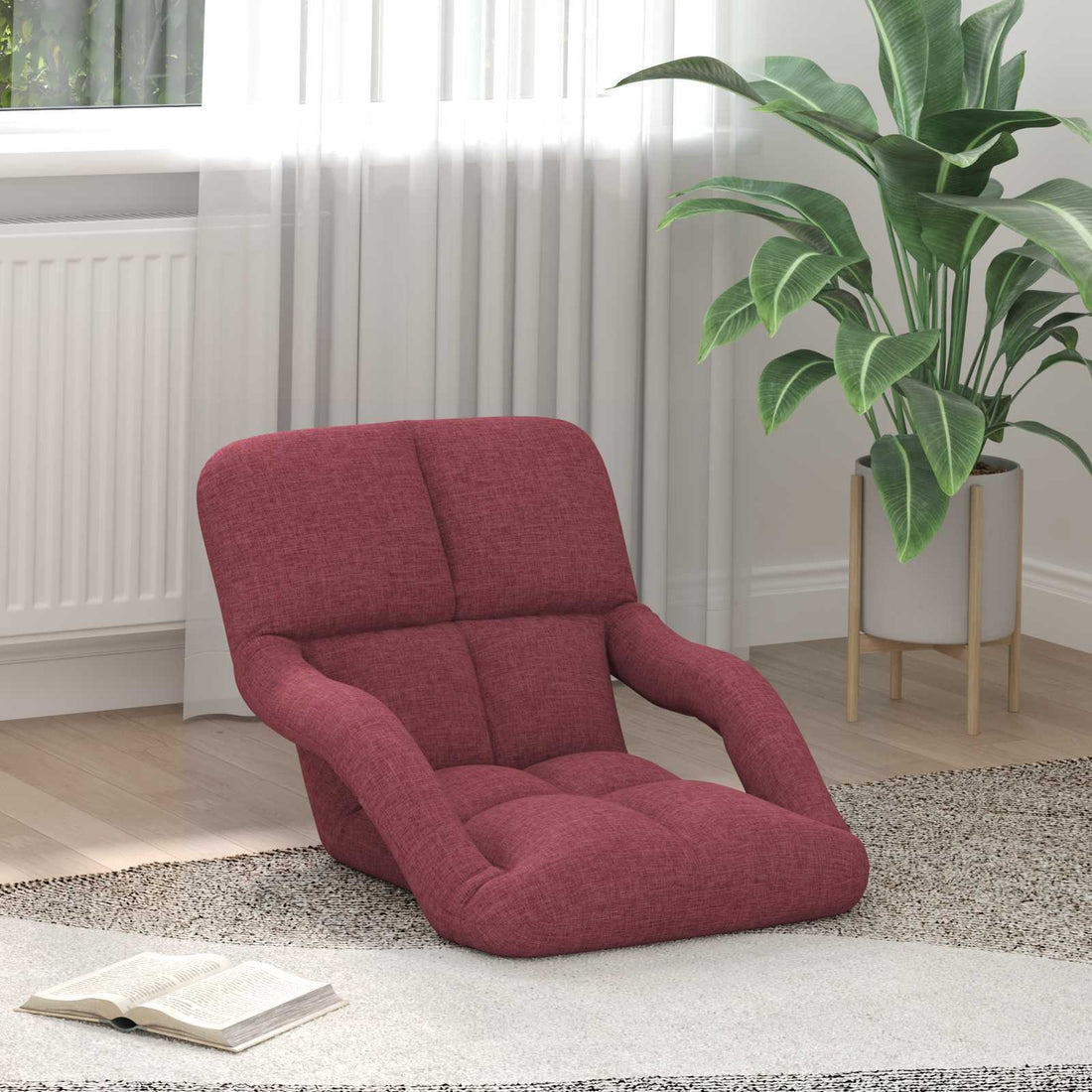 vidaXL Sillón de suelo ajustable con reposabrazos Rojo vino