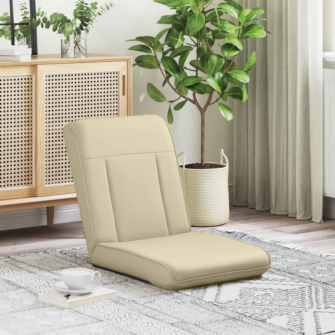 vidaXL Sillón ajustable Crema Cuero sintético