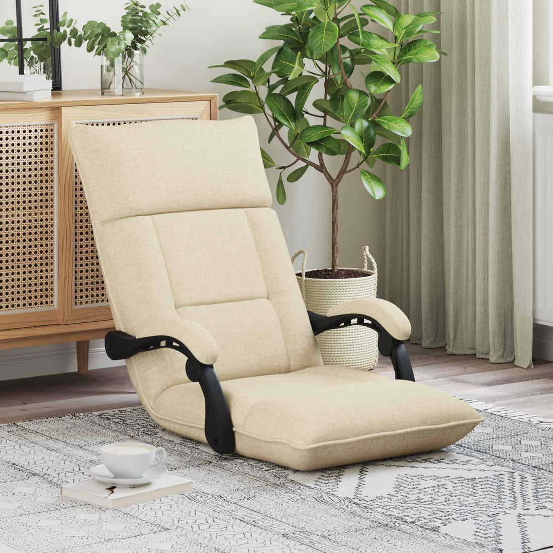 vidaXL Sillón ajustable Crema Tela