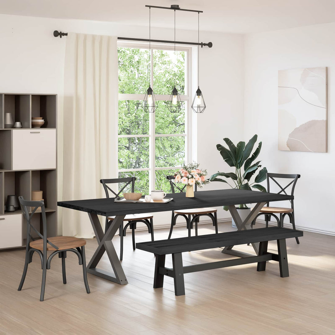 vidaXL Banca de Comedor NOAIN 180 x 41 x 45 cm Pino macizo Negro