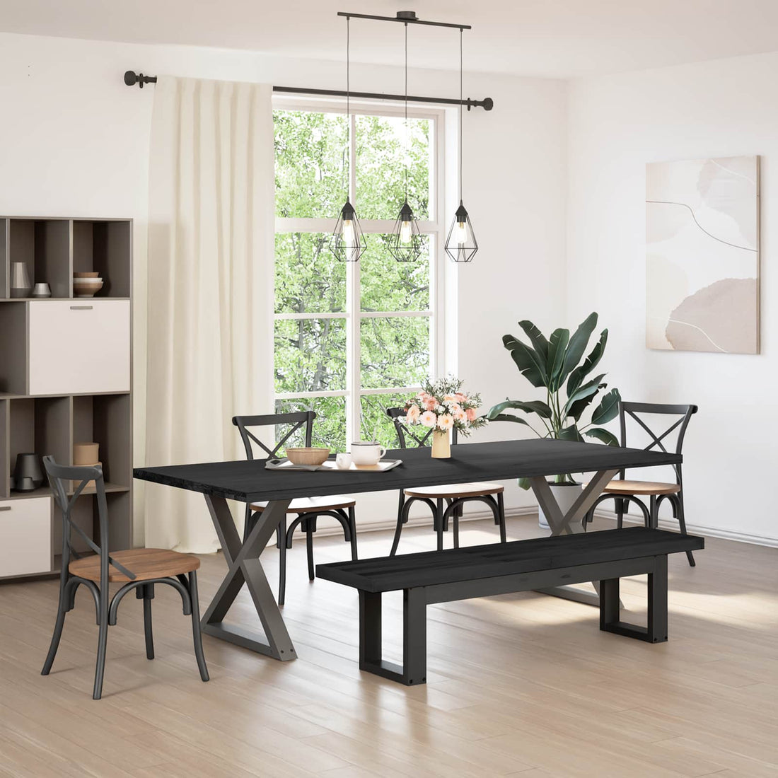 vidaXL Banca de Comedor NOAIN 160 x 41 x 45 cm Pino macizo Negro