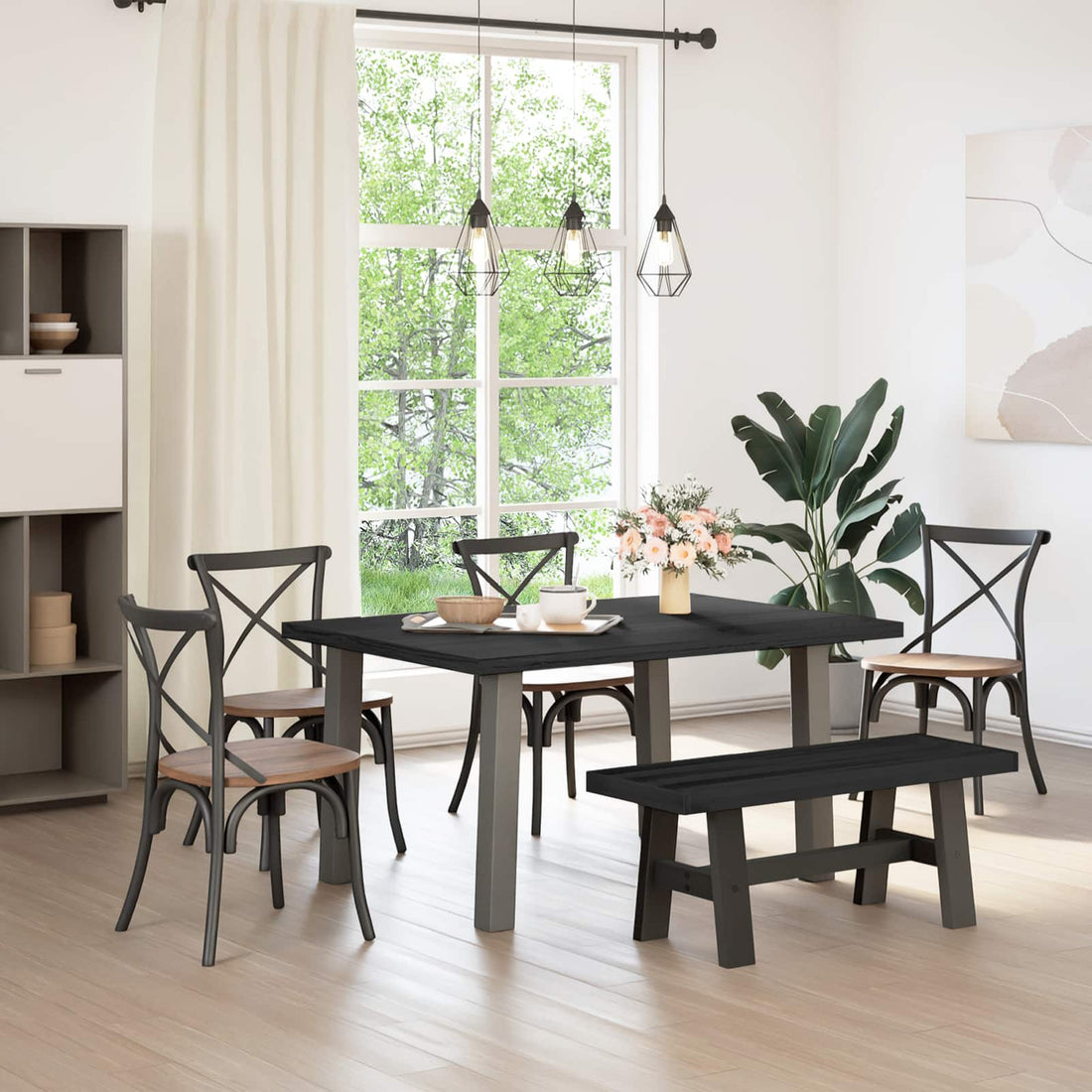 vidaXL Banca de Comedor NOAIN 120 x 41 x 45 cm Pino macizo Negro
