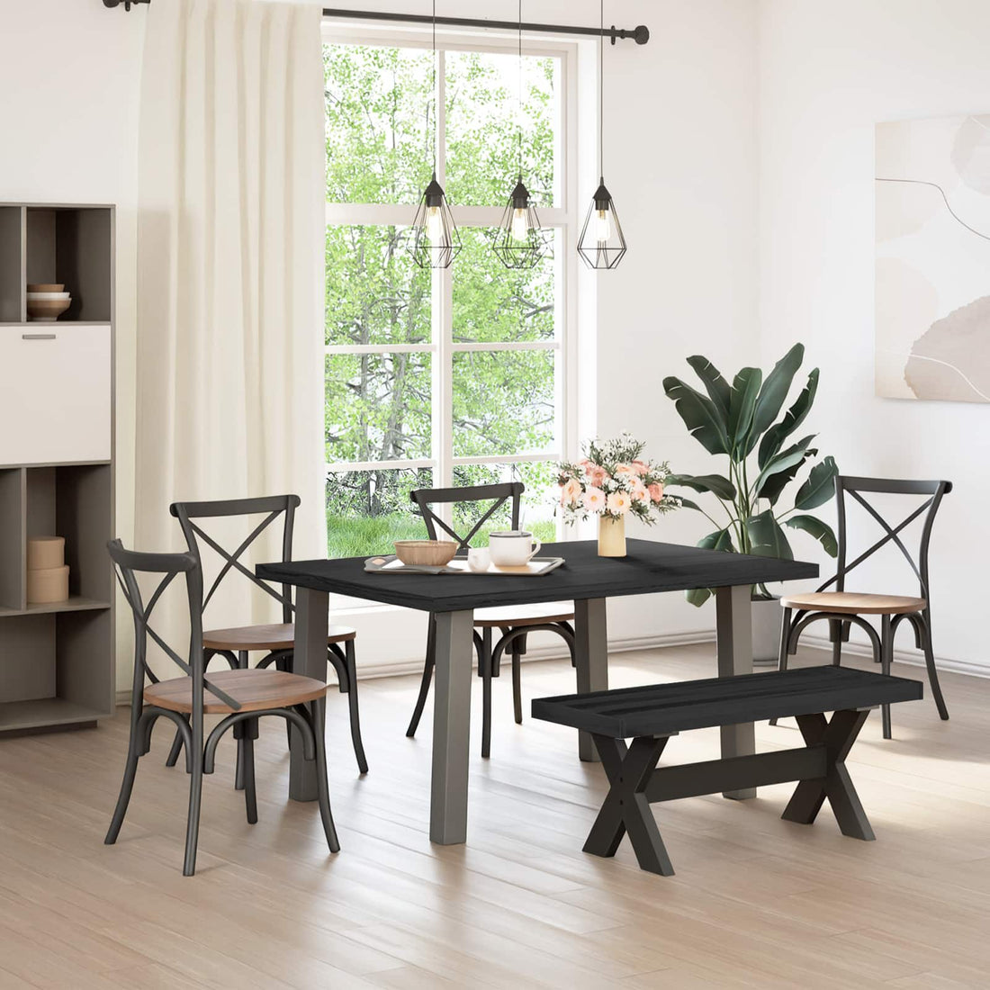 vidaXL Banca de Comedor NOAIN 120 x 41 x 45 cm Pino macizo Negro