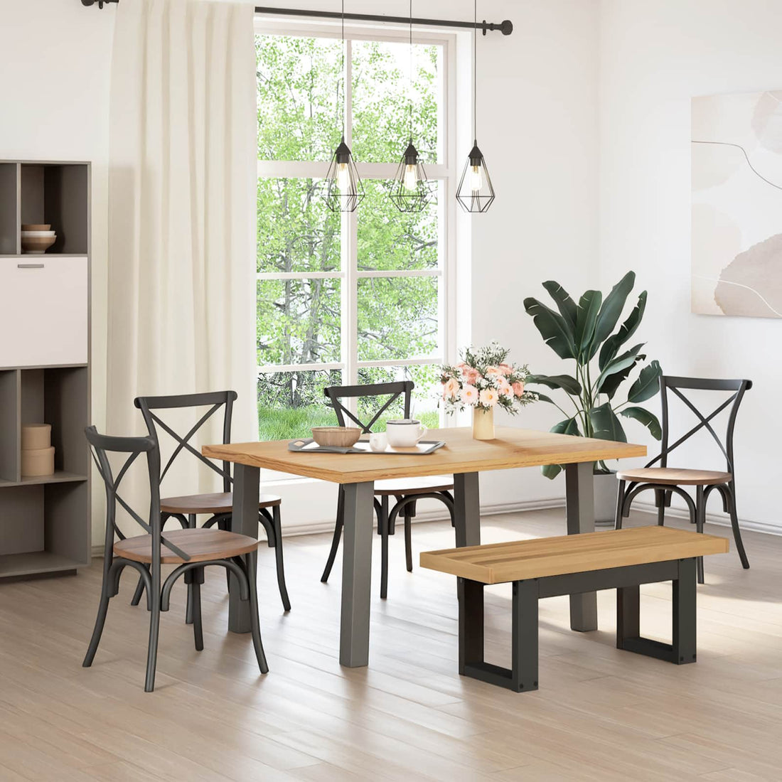 vidaXL Banca de Comedor NOAIN 120 x 41 x 45 cm Pino macizo Natural