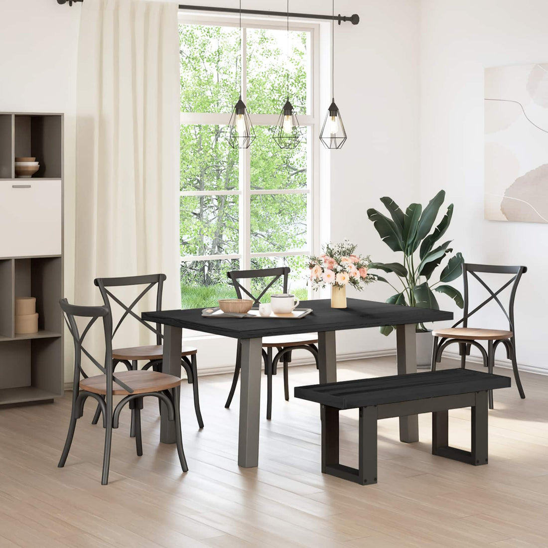 vidaXL Banca de Comedor NOAIN 120 x 41 x 45 cm Pino macizo Negro