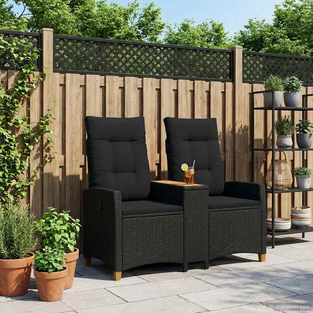 vidaXL Banco reclinable con mesa 2 -Seater 126 x 65 x 112 cm Negro
