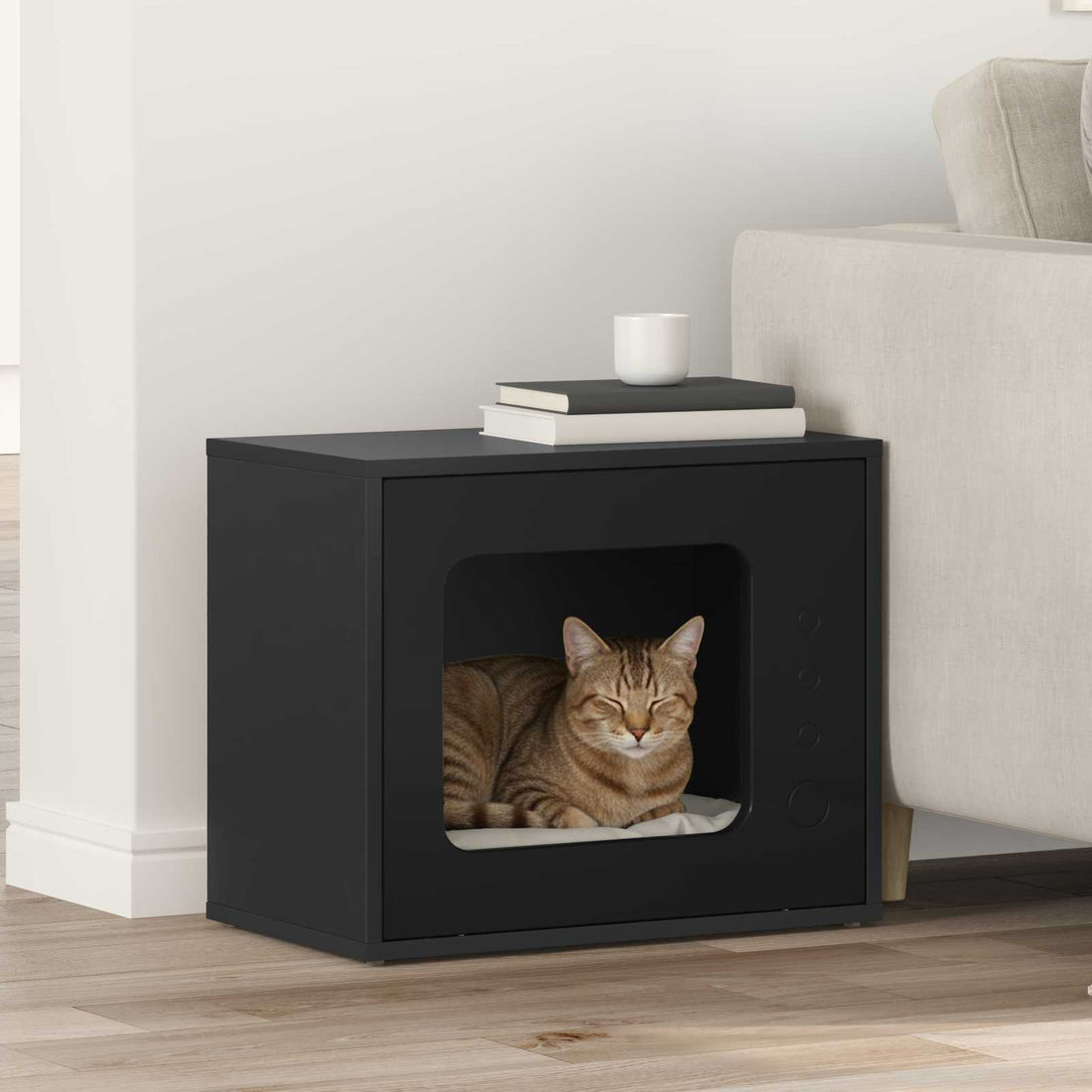 vidaXL Casa para Gatos Negro 51 x 30 x 42,5 cm Madera de ingeniería