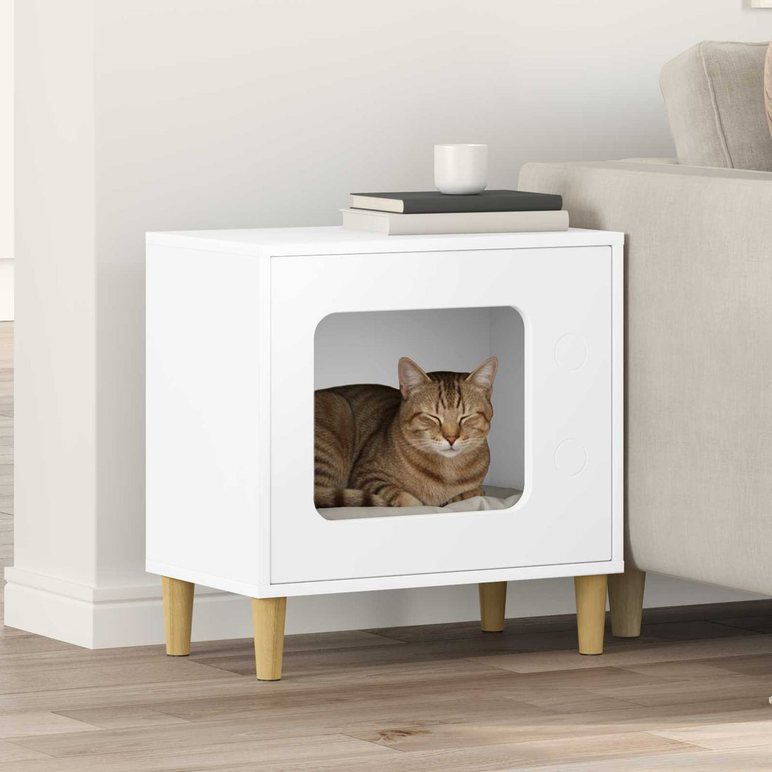 vidaXL Casa para Gatos Blanco 51 x 30 x 52 cm Madera de ingeniería